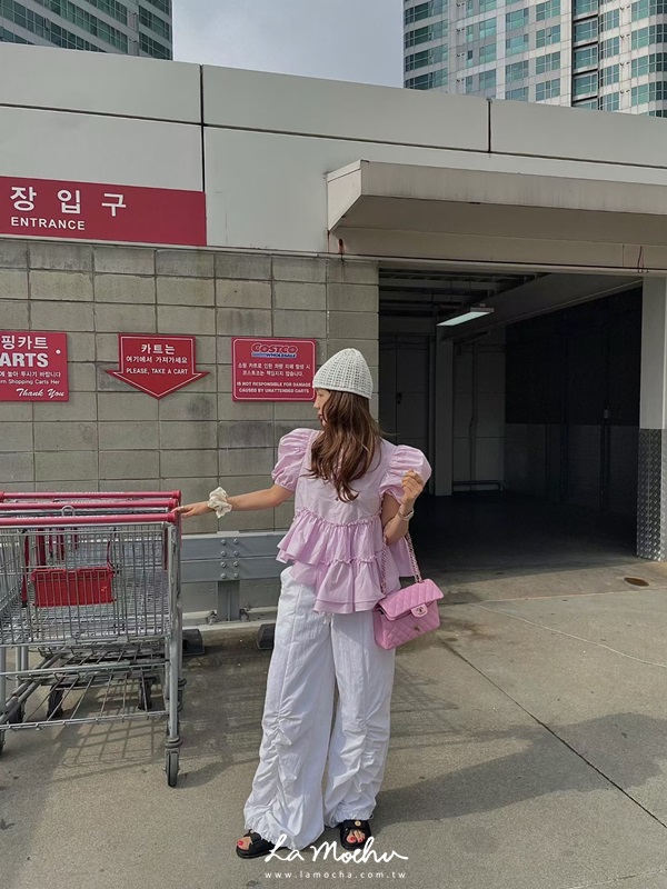(限量)姐姐感拼接抓皺工作褲